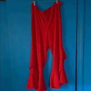 Vibrant Red Flare asymmetrical cut. Ankle pants.